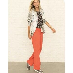 Billabong Gauzy Beach Boho New Waves Pants Hot Coral Wide Leg Pull On Sz L